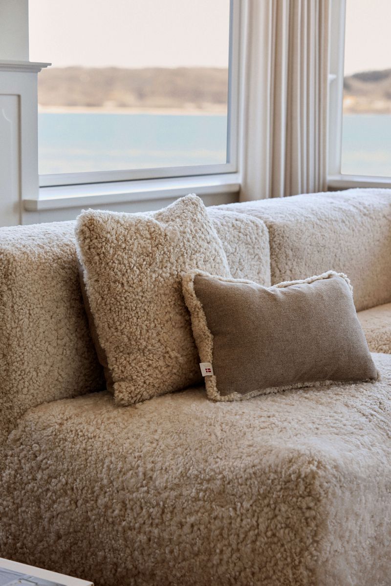 Lammfellkissen | Kurzhaar | Neuseeland | 100% Wolle | 52x52 cm | 34x52 cm Beige/Leinen