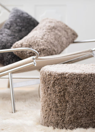 Lammfellpouf Premium | Kurzhaar | Neuseeland | D41x31 cm Anthrazit
