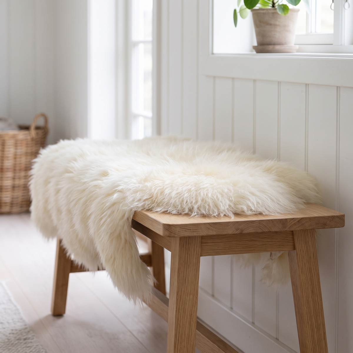 Schaffell | Langhaar | Island | Naturfarben | 100-110x60 cm Natürlich Cremeweiß