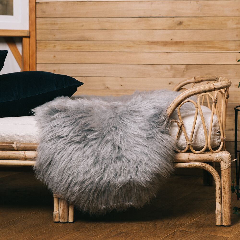Merino Schaffell | Langhaar | Neuseeland | ca. 100x60 cm Hellgrau
