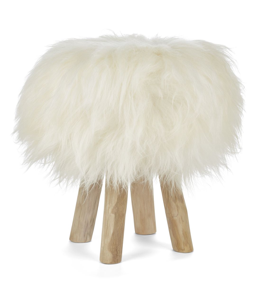 Holzhocker mit Lammfell | Island | 48xD34 cm Weißlich