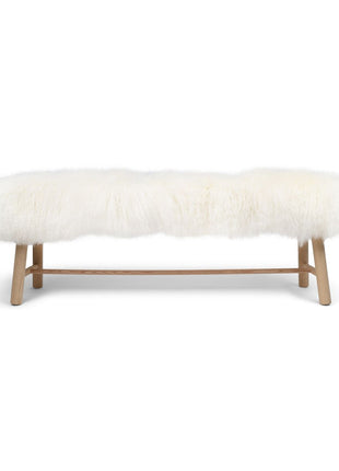 Holzbank mit Lammfell | Tibet | Eichenbeine | 140x35x45 cm