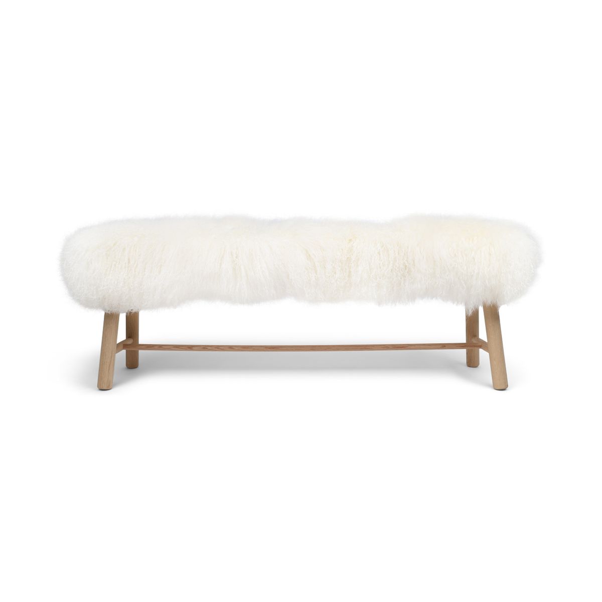 Holzbank mit Lammfell | Tibet | Eichenbeine | 140x35x45 cm