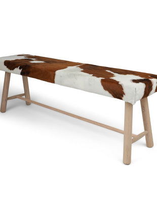 Holzbank mit Kuhfell | Eichenbeine | 140x35x45 cm