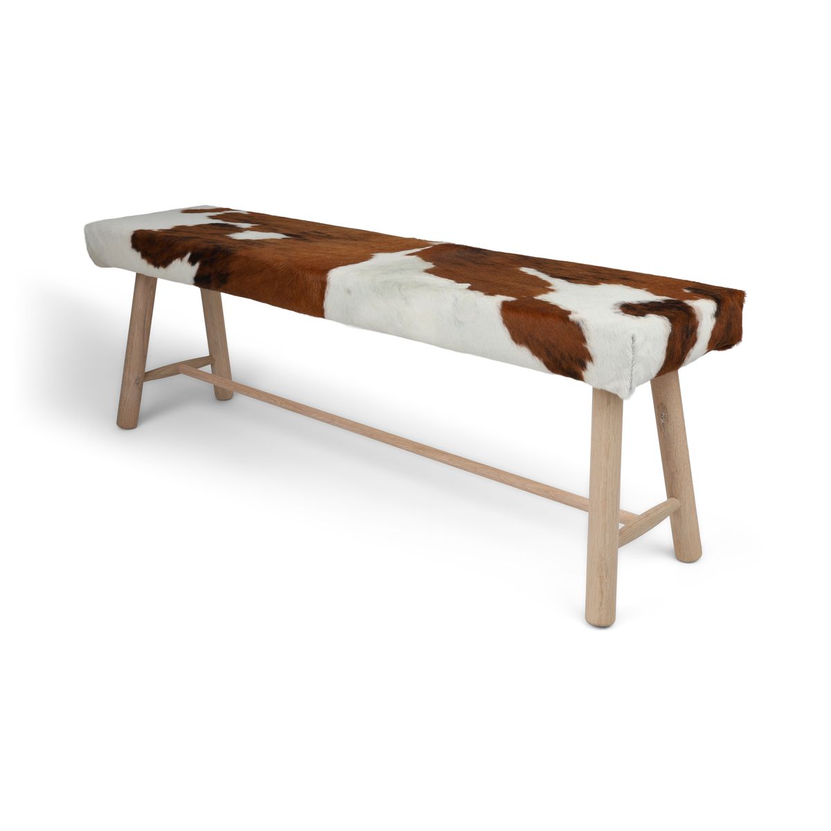Holzbank mit Kuhfell | Eichenbeine | 140x35x45 cm
