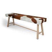 Holzbank mit Kuhfell | Eichenbeine | 140x35x45 cm
