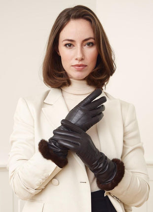 Kimberly | Lederhandschuhe | Nerzpelz | Damenhandschuhe Schwarz