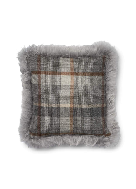 Kariertes Wollkissen | 100% Wolle | Fellborte | 52x52 cm