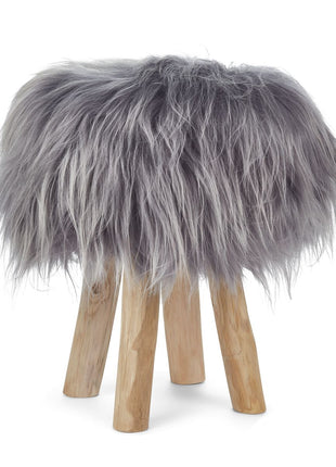 Holzhocker mit Lammfell | Island | 48xD34 cm