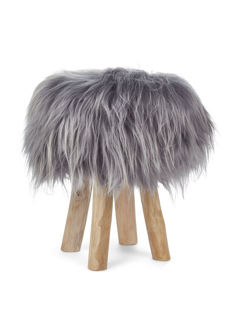 Holzhocker mit Lammfell | Island | 48xD34 cm
