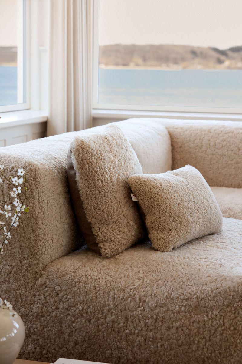 Lammfellkissen | Kurzhaar | Neuseeland | 100% Wolle | 52x52 cm | 34x52 cm Beige/Leinen