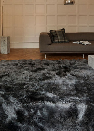 Lammfell Designerteppich Premium | Langhaar | Neuseeland Schwarz