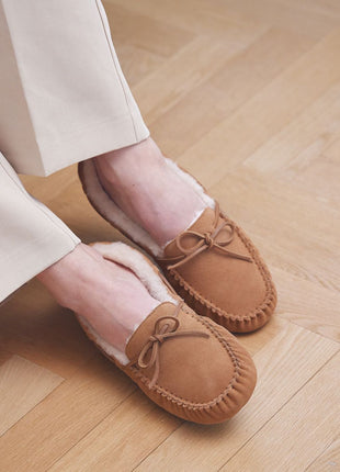 Lammfell Hausschuhe | Mokassin | Veloursleder | Größe 36-41 Schwarz