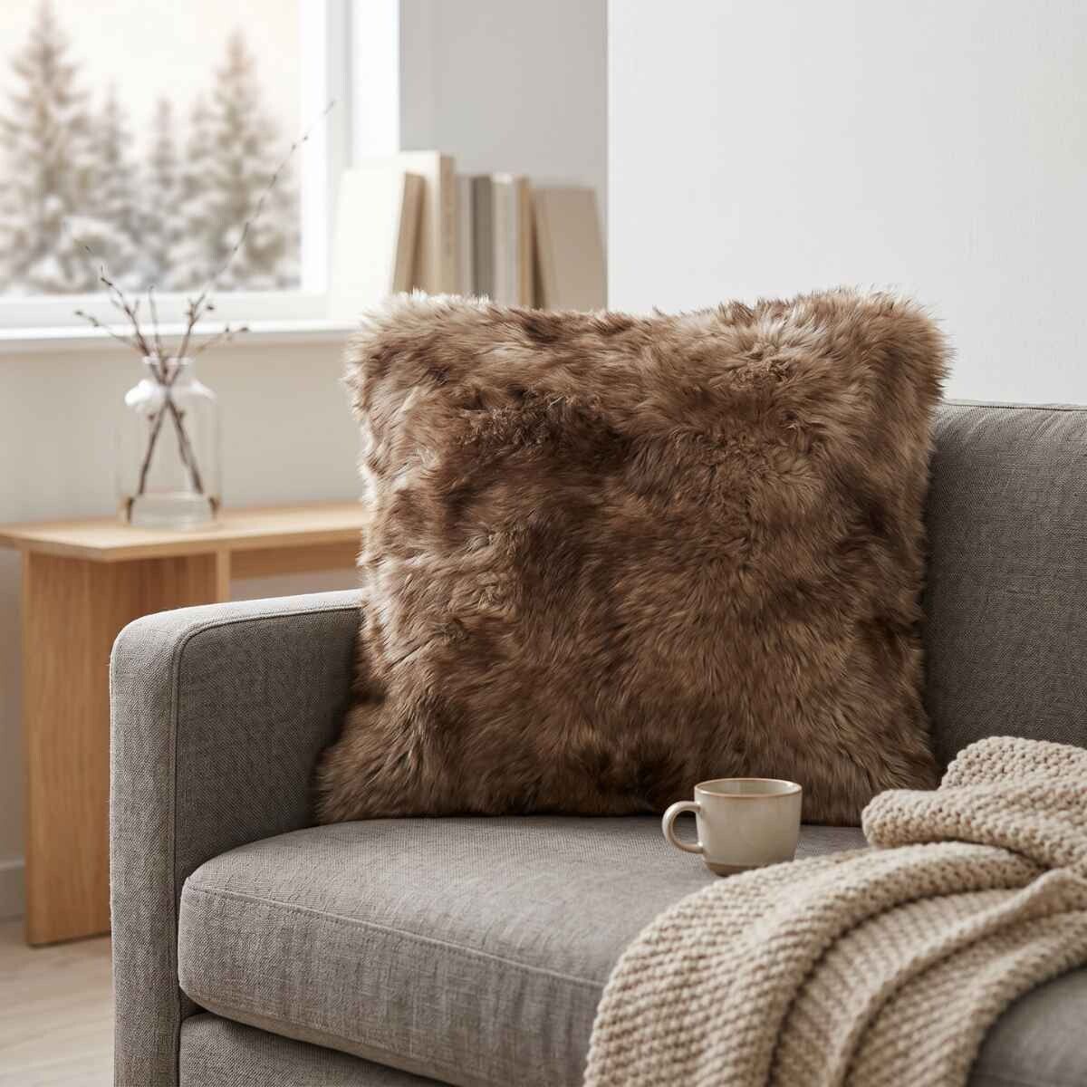 Premium Fellkissen | Toskana Lammfell | Doppelseitig | 40x40 cm & 52x52 cm Hellbraun