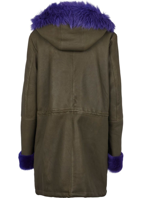 Merle Parka | Lammfell Heckengrün/Lila