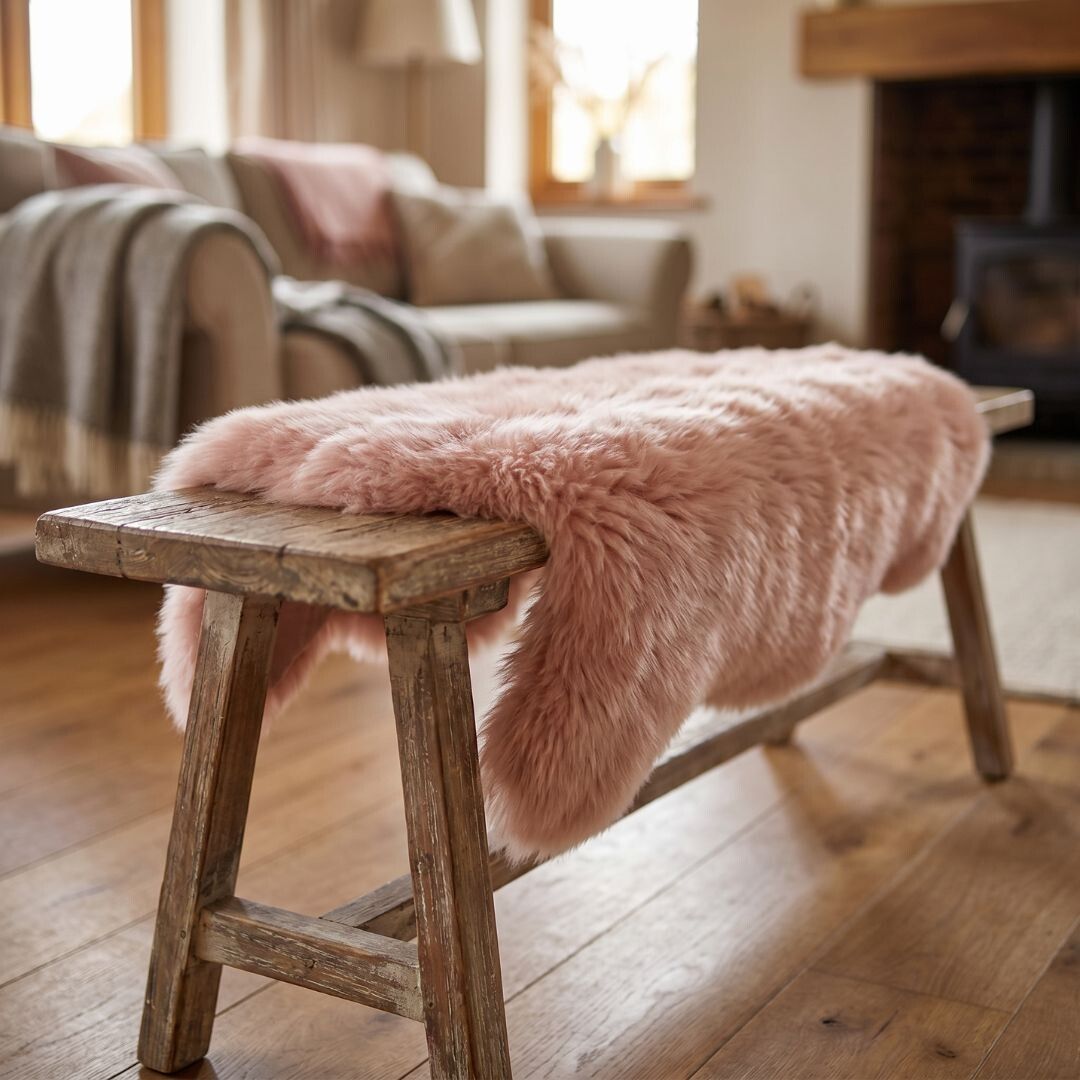 Merino Doppeltes Lammfell | Langhaar | Neuseeland | 170x60 cm Rosa
