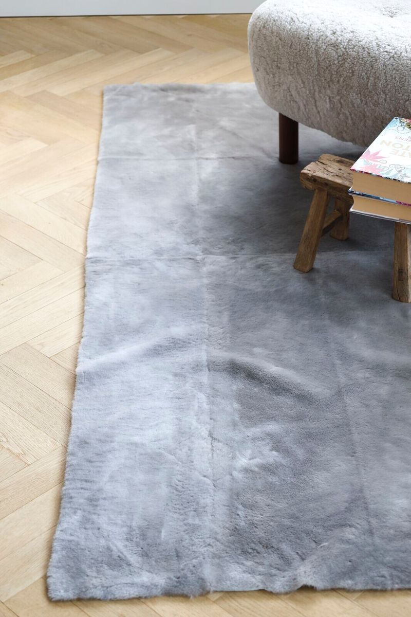Lammfell Designerteppich | Neuseeland | Mokassin Silber Grau