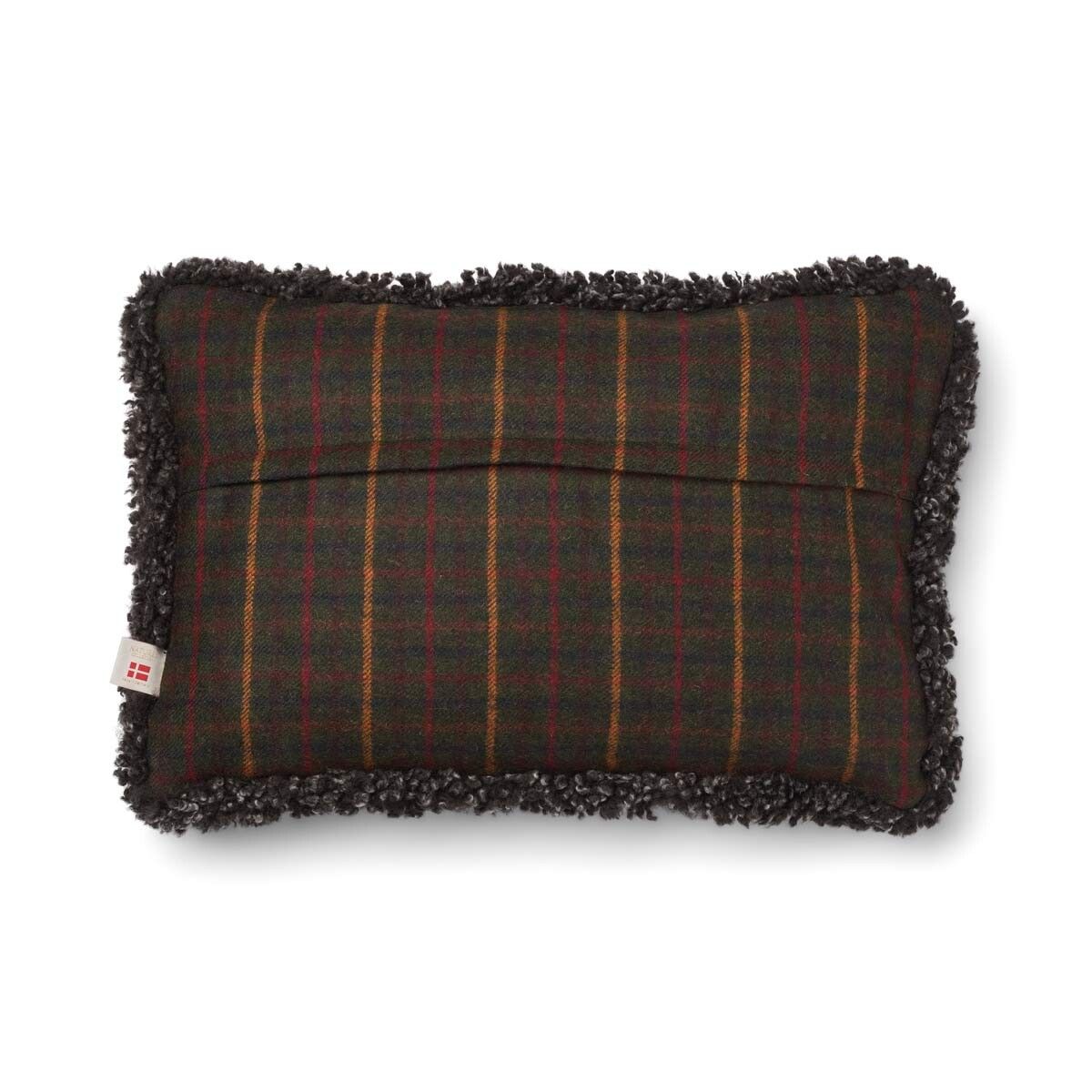 Kariertes Wollkissen | 100% Wolle | Fellborte | 34x52 cm Kilberry Fir-Dunkelgrün/Cappuccino
