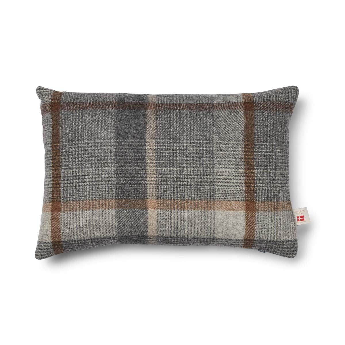 Kariertes Wollkissen | 100% Wolle | 34x52 cm Glencheck-Grau