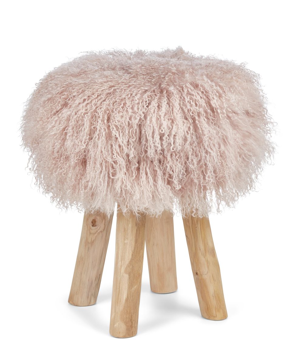Holzhocker mit Lammfell | Tibet | 48xD34 cm Dove