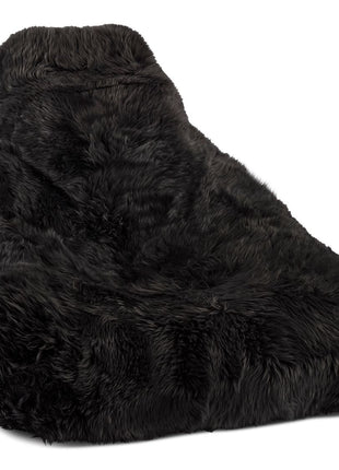 Lammfell Sitzsackstuhl Premium | Langhaar | Neuseeland | 100x100x80 cm Schwarz