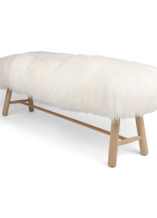 Holzbank mit Lammfell | Island | Eichenbeine | 140x35x45 cm