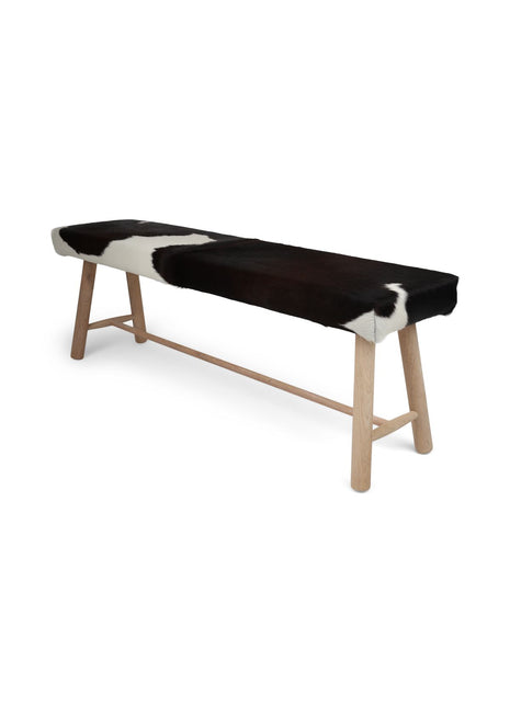 Holzbank mit Kuhfell | Eichenbeine | 140x35x45 cm
