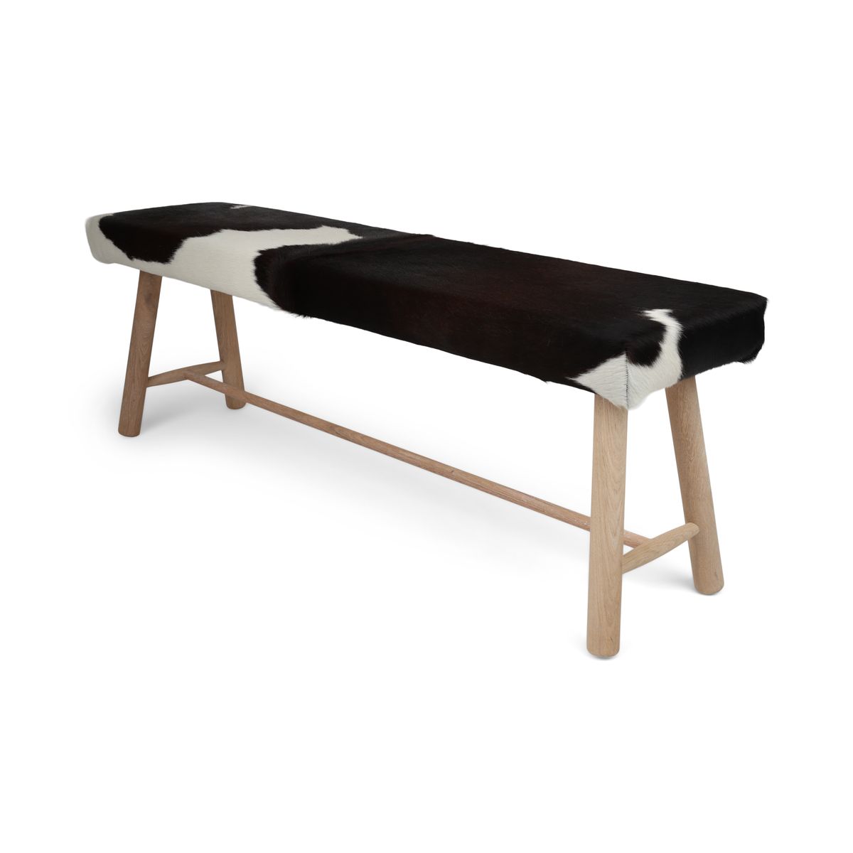 Holzbank mit Kuhfell | Eichenbeine | 140x35x45 cm