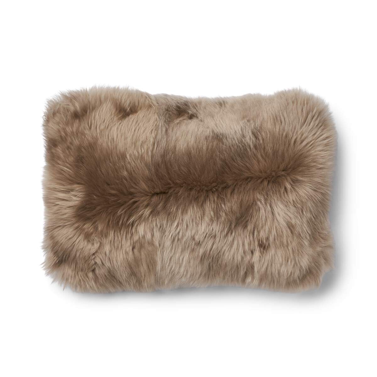 Kariertes Lammfellkissen | Langhaar | Neuseeland | 100% Wolle | 52x52 cm | 34x52 cm Kakao-Dunkelbraun/Taupe