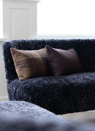 Kariertes Wollkissen | 100% Wolle | 34x52 cm Kakao-Dunkelbraun