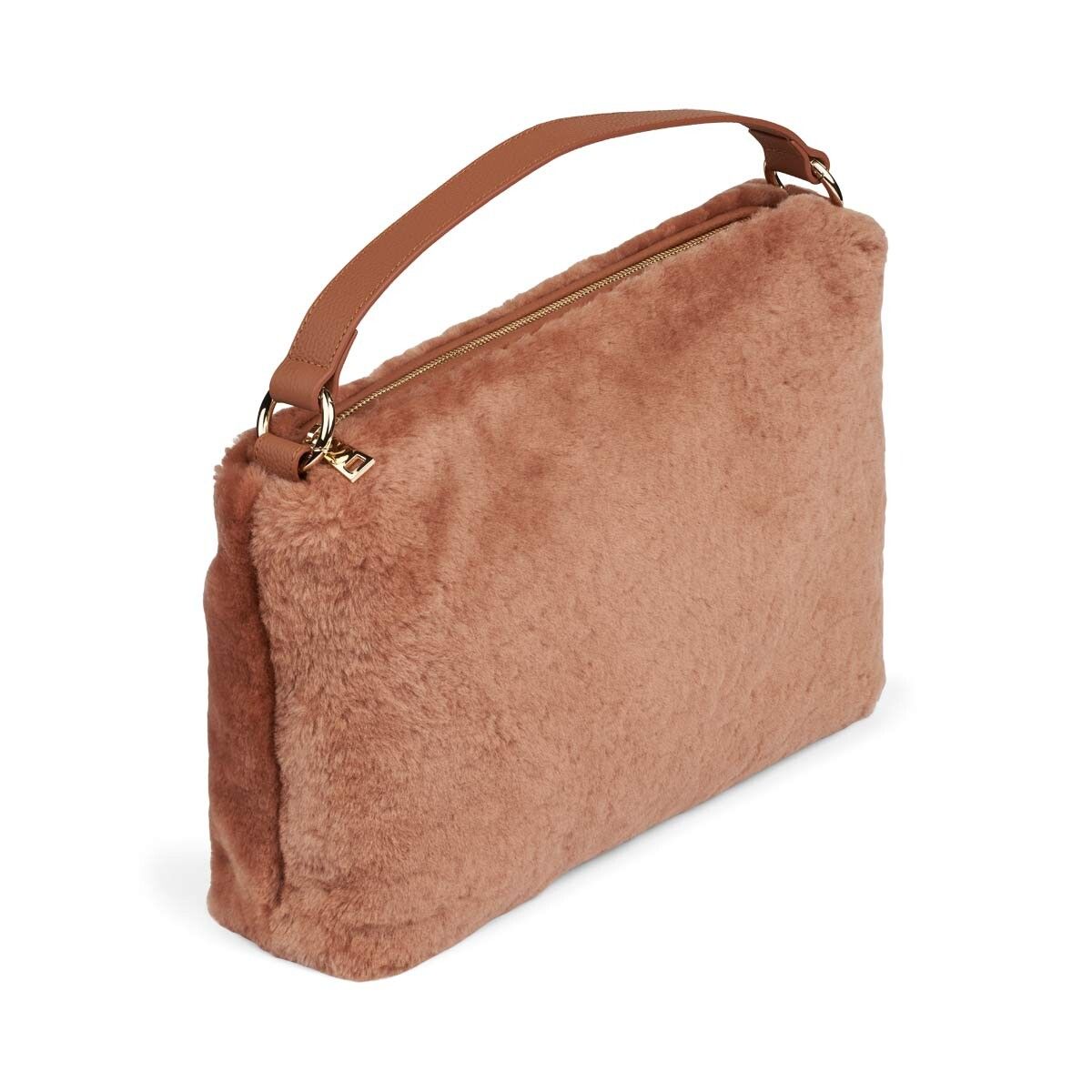 Olivia Maxi Tasche | Neuseeland Lammwolle Lederbraun