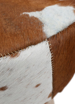 Holzhocker mit Kuhfell | 48xD34 cm Braun/Weiß