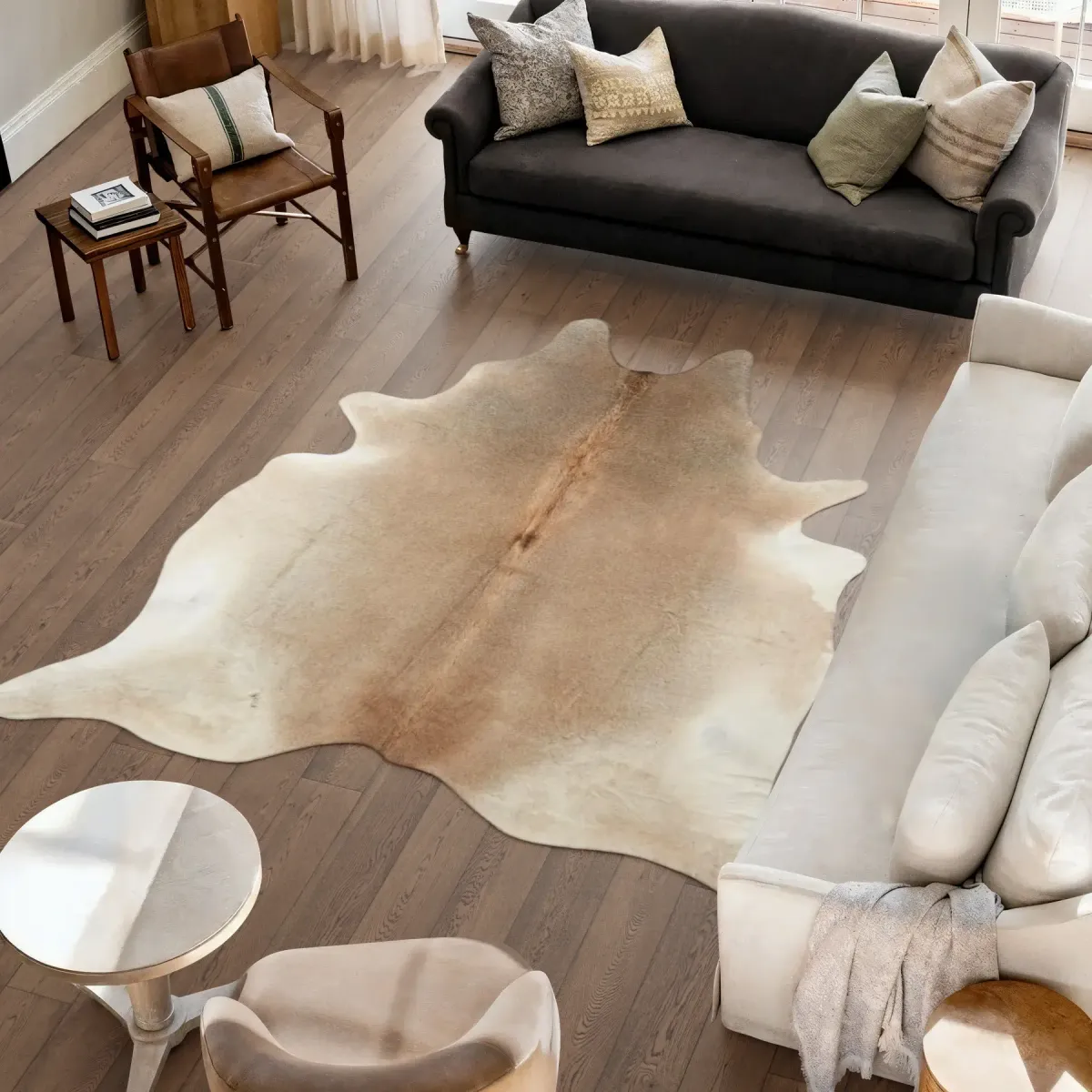 Kuhfell Teppich Unikat | Graubeige | 3,8 m² | Nr. 2246