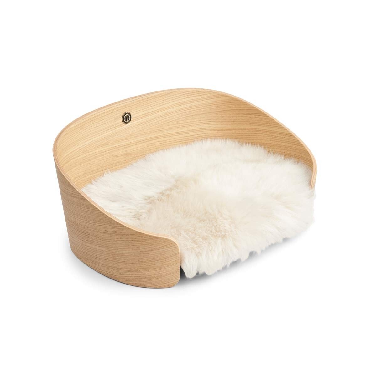 Hundekorb aus Holz | Lammfell Eiche Natur/Leinen Lammfell