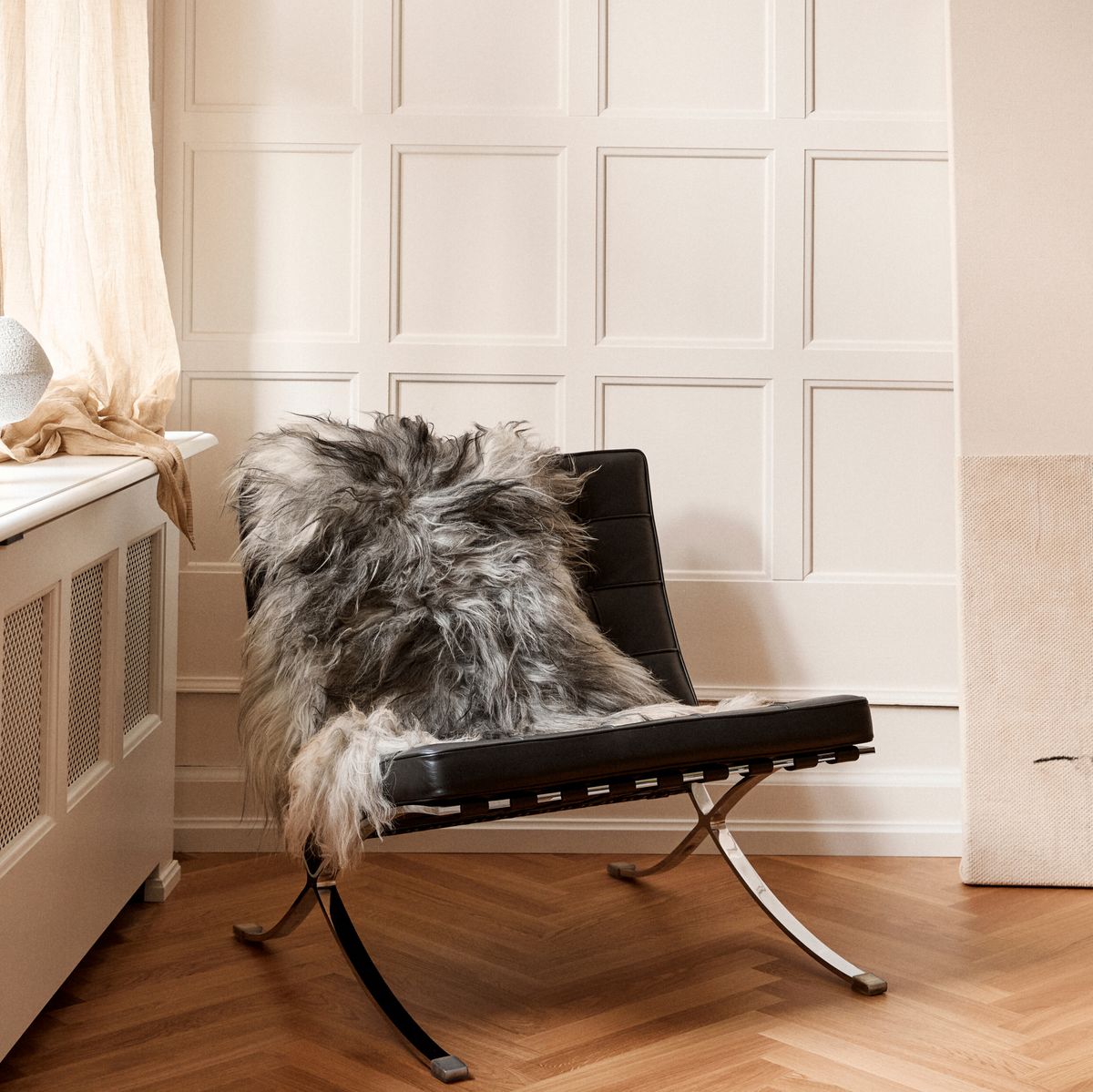 Lammfell Premium | Langhaar | Island | 100-120x60 cm Naturgrau