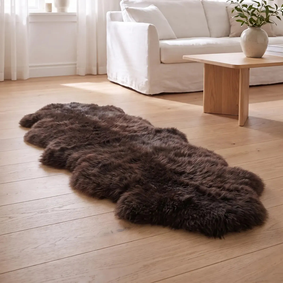 Merino Doppeltes Lammfell | Langhaar | Neuseeland | 170x60 cm Schokolade