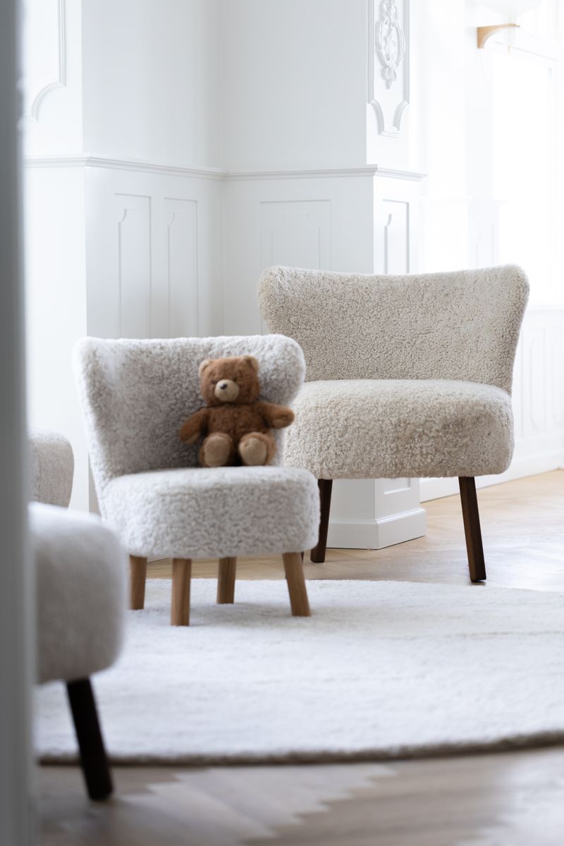 Lammfell Designerteppich | Kurzhaar | Neuseeland | D140 cm Perlweiß