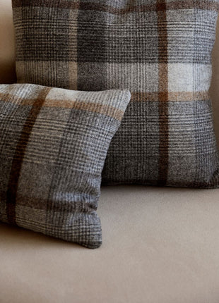Kariertes Wollkissen | 100% Wolle | 52x52 cm Kakao-Dunkelbraun
