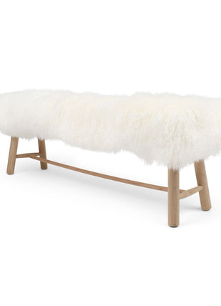 Holzbank mit Lammfell | Tibet | Eichenbeine | 140x35x45 cm
