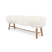 Holzbank mit Lammfell | Tibet | Eichenbeine | 140x35x45 cm